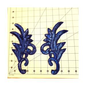 Blue sequin and bead appliques mirror pair